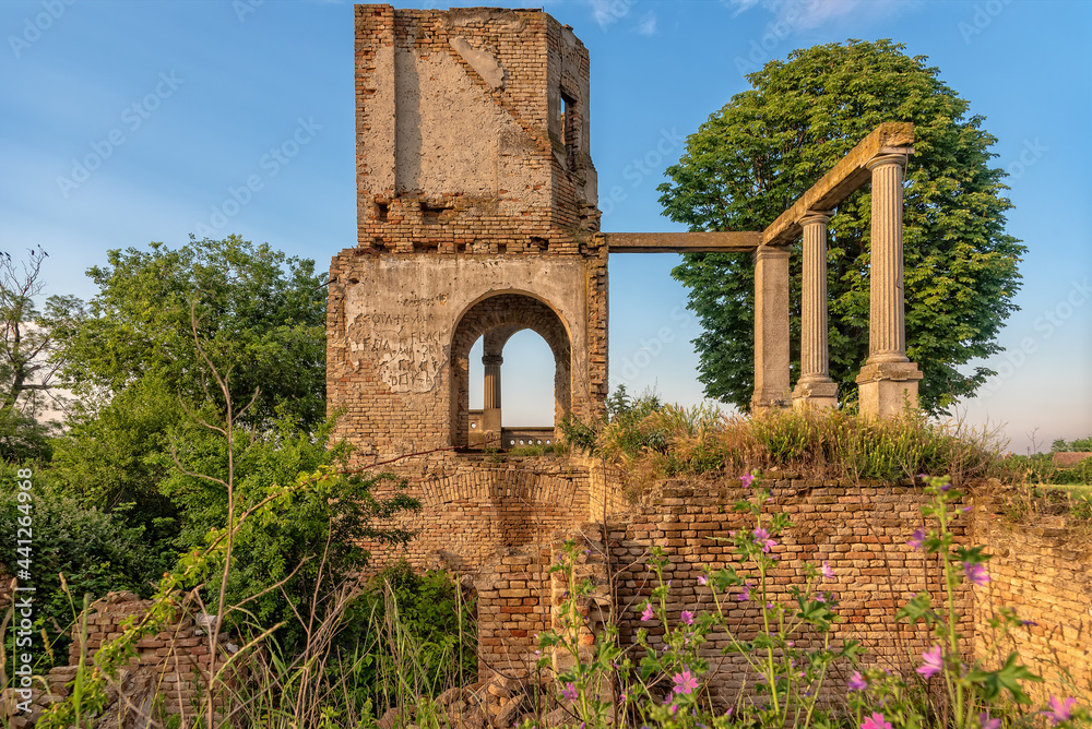 Mali Idjos, Serbia - June 06, 2021: The abandoned summer house in Mali Idjos was built by Pece Petar and his brother Ernest at the beginning of the 20th century in 1923. Mali Idjos, Serbia - June 06, 2021: The abandoned summer house in Mali Idjos was built by Pece Petar and his brother Ernest at the beginning of the 20th century in 1923.