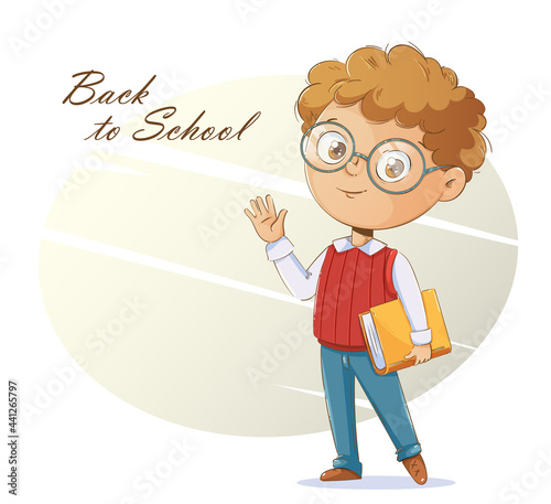 Cheerful schoolboy with a book