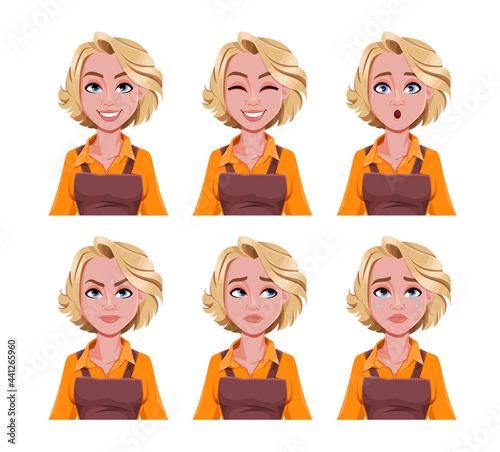 Face expressions of woman barista