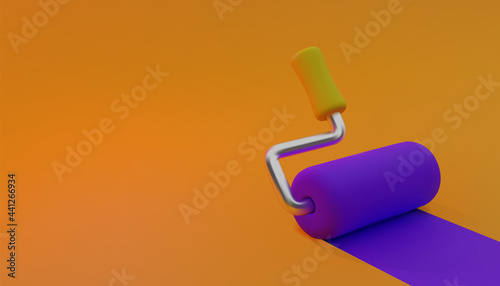 Paint roller in cartoon style. 3D background. Vector illustration