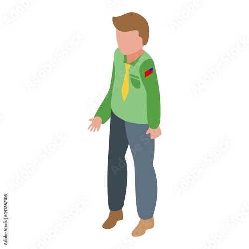 Scouting boy icon isometric vector. Scout kid character. Happy ranger