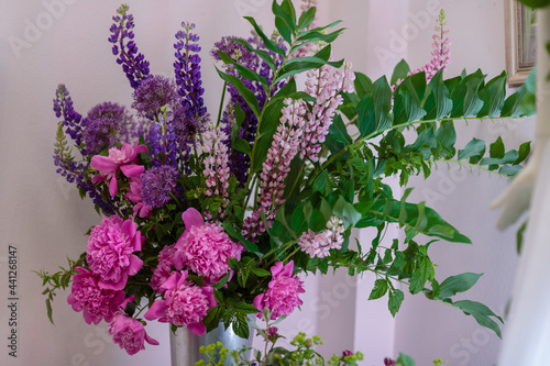 Fototapeta Naklejka Na Ścianę i Meble -  Beautiful peonies in a bouquet. Peonies in floristry.