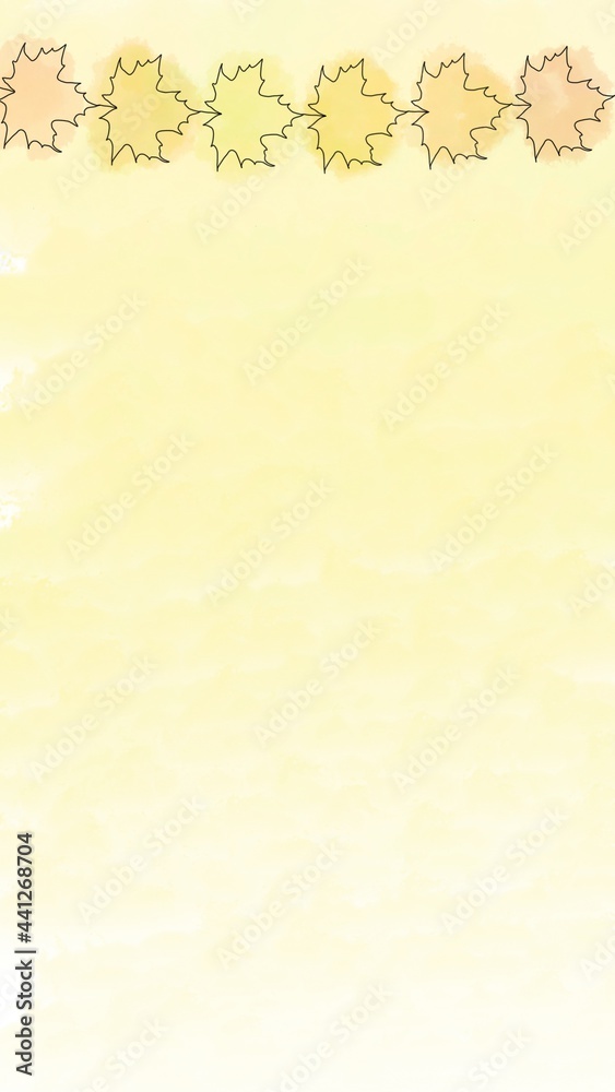Maple' leaves with yellow watercolor background Maple' leaves with yellow watercolor background