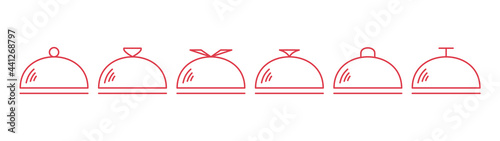 dish, plate with lid, set of dishes, red icons of restaurant dishes