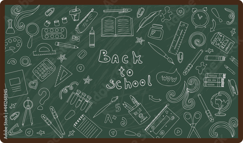 Back to school. Big vector doodle set. Stationery for school, university and office. Hand-drawn school supplies. A set of colored flat icons. Cartoon illustrations for elementary school.