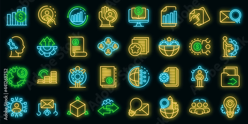 Restructuring icons set. Outline set of restructuring vector icons neon color on black