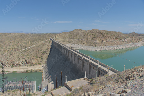 Elephant Butte Lake during drought low reservoir waterline 90 feet down
