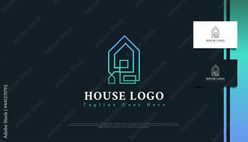 Minimalist Real Estate Logo Design with Line Style in Blue and Green Gradient. Construction, Architecture or Building Logo Design Template Minimalist Real Estate Logo Design with Line Style in Blue and Green Gradient. Construction, Architecture or Building Logo Design Template