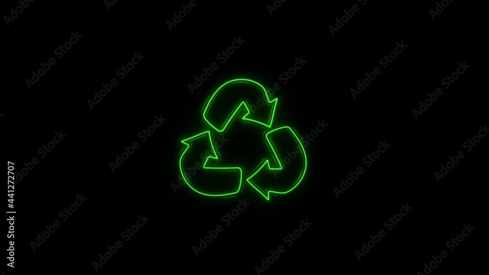 Glowing neon line Recycle icon animation. Arrows on a black background. 4k Glowing neon line Recycle icon animation. Arrows on a black background. 4k