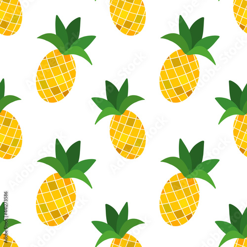 Bright and colorful seamless fruit summer pattern with pineapples on white background