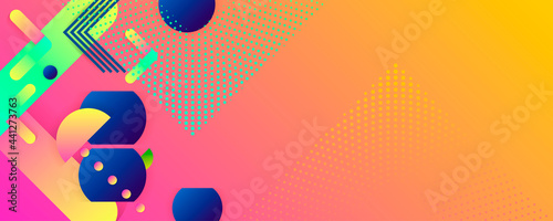 Positive summer Bright juicy colors background with geometric elements, lines and dots for text, universal design, banner concept