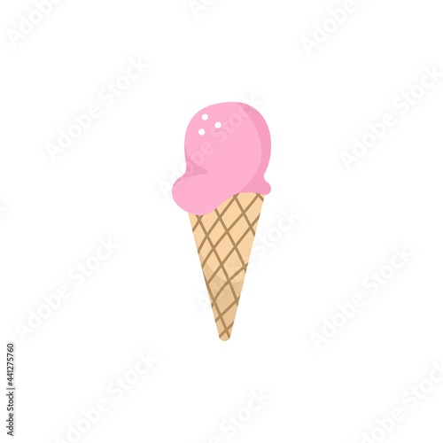 Pink ice cream in waffle cone isolated on white background