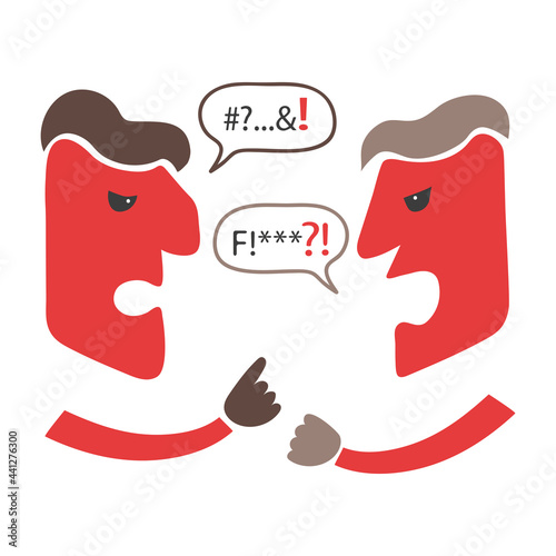 Two angry men vector illustration. Conflict. Quarrel. Negative emotions.