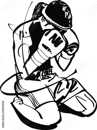 the vector black ink illustration of the Muay Thai fighter