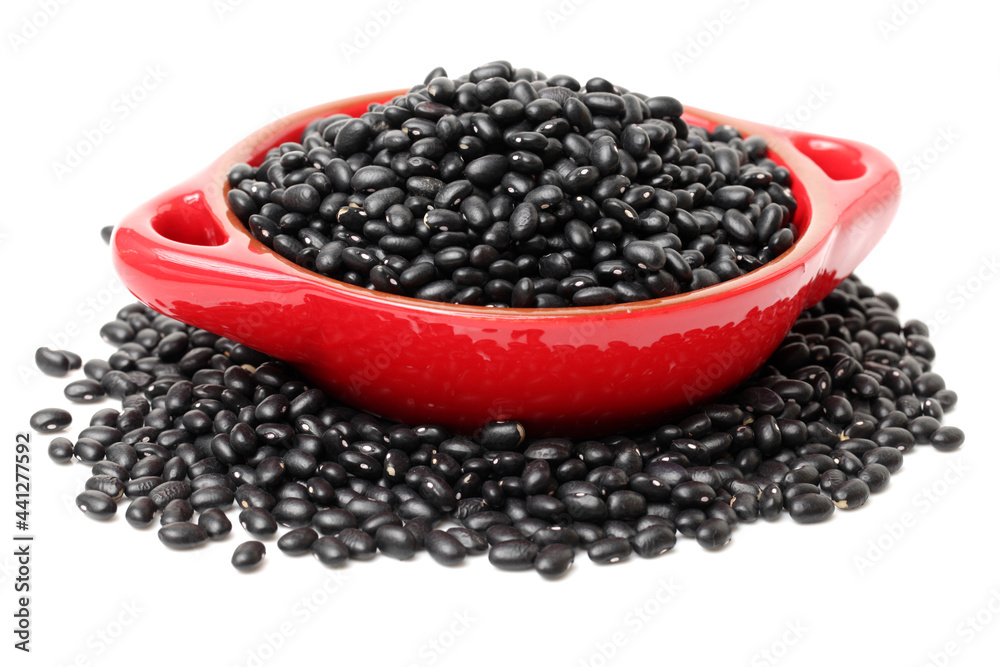 black beans in bag on white background black beans in bag on white background