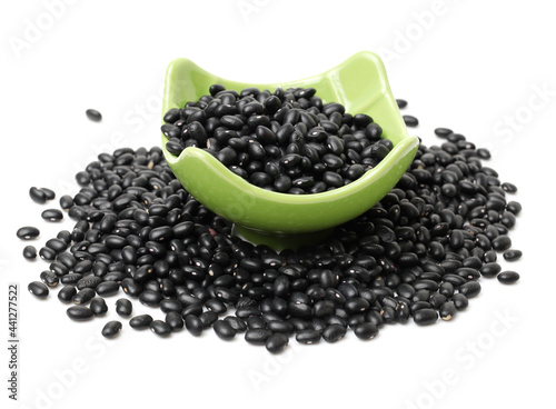 black beans in bag on white background