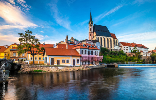 Amazing view of river in front of exciting Cesky Krumlov cityscape