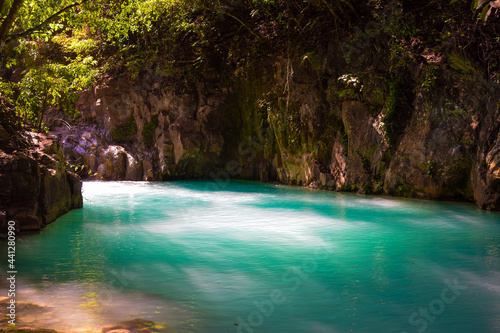 Waterfall in the jungle with blue waters in Chiquilistlan  Jalisco 