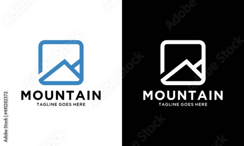 Premium mountain adventure logo design line art illustration vector template