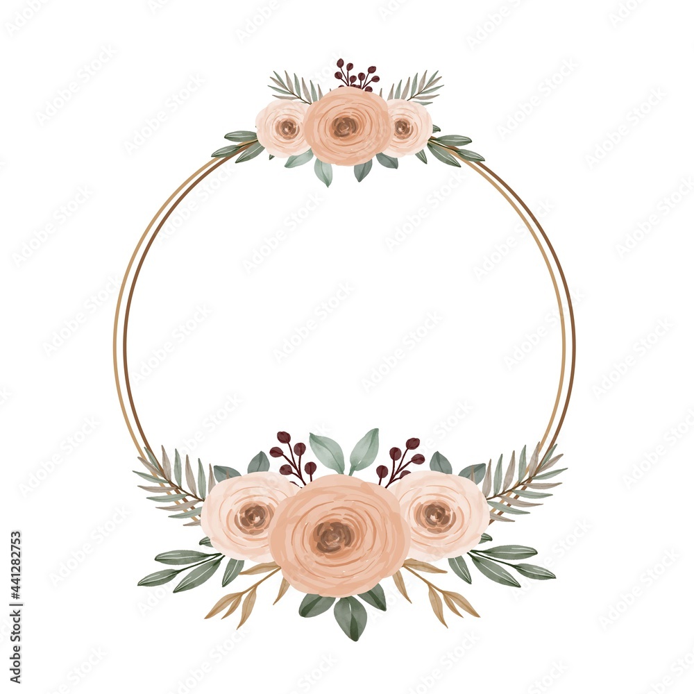brown circle frame with peach roses bouquet for wedding card brown circle frame with peach roses bouquet for wedding card