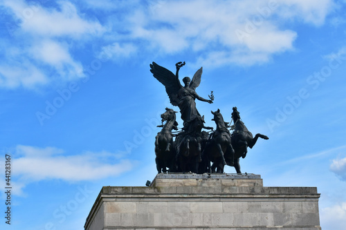 Bottom view of the sculpture on Wellington Arch, detail, London, UK