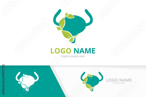 Urinary tract logotype design. Bladder and leaves logo combination.