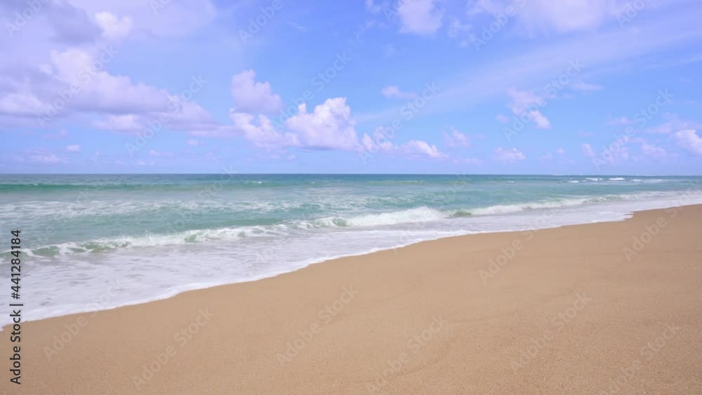 Summer sandy beach Amazing sea clear blue sky and white clouds Wave crashing on sandy shore empty beach at Phuket Thailand, Empty beach sunny day Concept Travel and season tour website background Summer sandy beach Amazing sea clear blue sky and white clouds Wave crashing on sandy shore empty beach at Phuket Thailand, Empty beach sunny day Concept Travel and season tour website background
