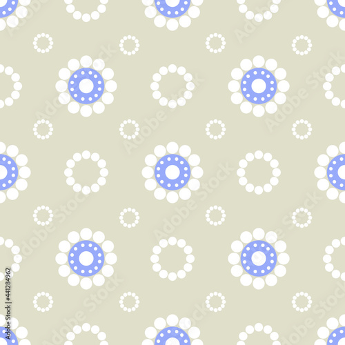 Seamless dot pattern of white daisies on a gray background.