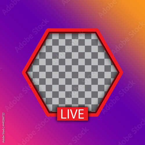 Live video streaming. Social media. Hexagon Live stream logo. Social network. Vector illustration. Stock image.