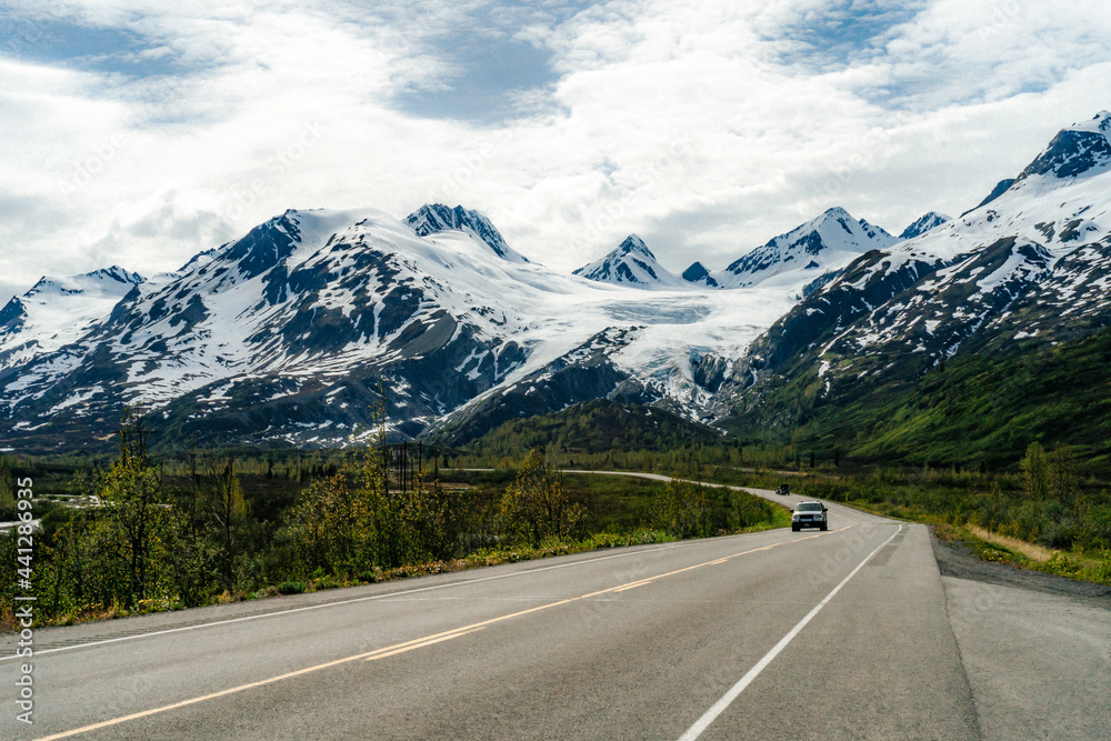Worthington Glacier, valley glacier is seen from the highway in Alaska