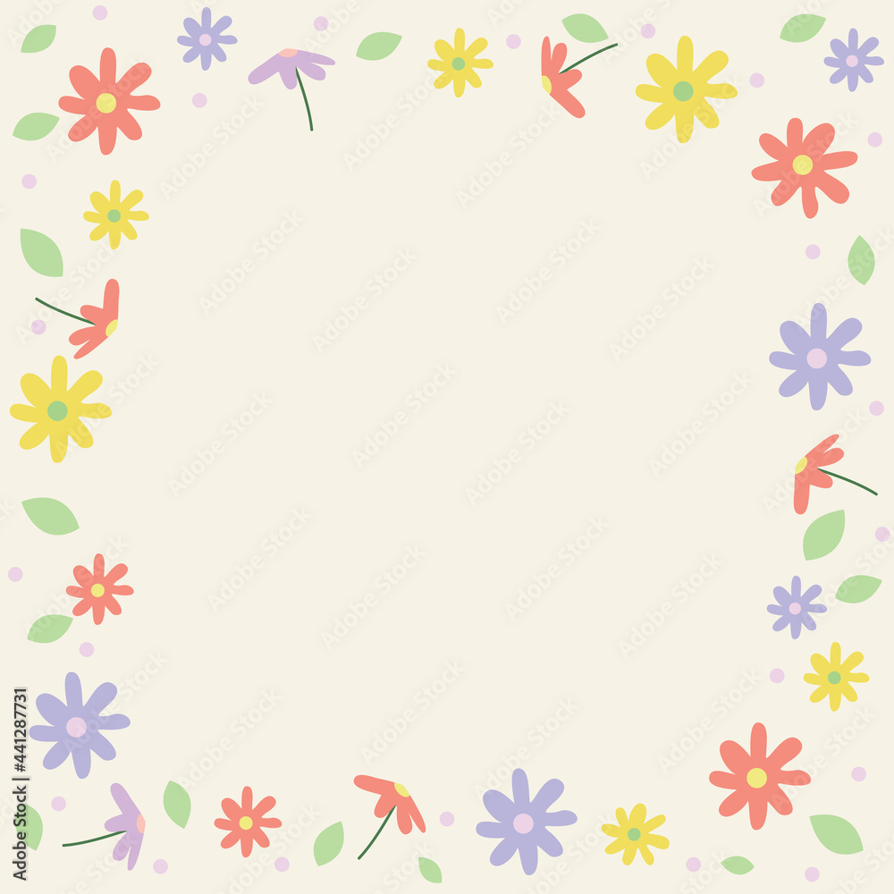 Beautiful frame with flowers with pastel colors.