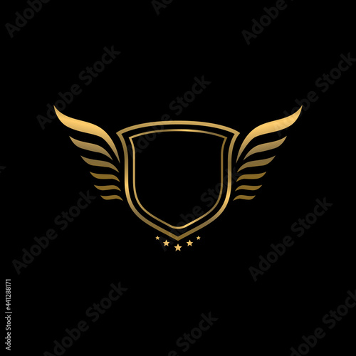 Heraldic vintage shield with wing logo, guard secure protection shield frame logo template