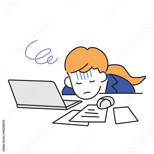 残業に苦しむ新入社員のイラスト