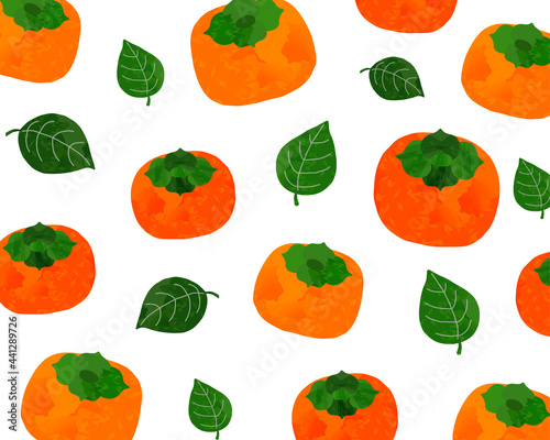 水彩風の柿のパターン背景イラスト