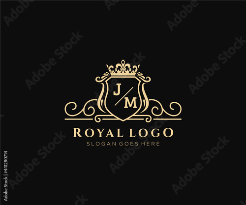 Initial JM Letter Luxurious Brand Logo Template, for Restaurant, Royalty, Boutique, Cafe, Hotel, Heraldic, Jewelry, Fashion and other vector illustration.