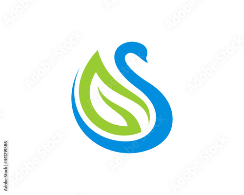 S Letter with swan and nature leaf logo