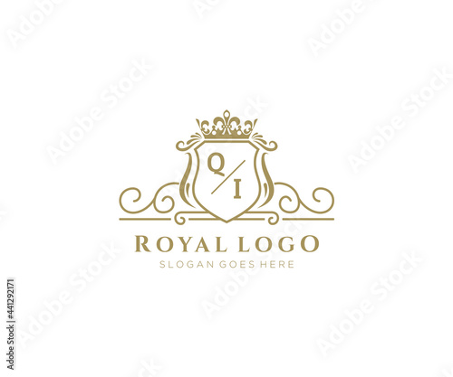 Initial QI Letter Luxurious Brand Logo Template, for Restaurant, Royalty, Boutique, Cafe, Hotel, Heraldic, Jewelry, Fashion and other vector illustration.