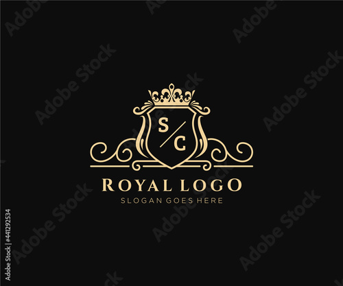 Initial SC Letter Luxurious Brand Logo Template, for Restaurant, Royalty, Boutique, Cafe, Hotel, Heraldic, Jewelry, Fashion and other vector illustration.