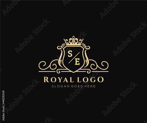 Initial SE Letter Luxurious Brand Logo Template, for Restaurant, Royalty, Boutique, Cafe, Hotel, Heraldic, Jewelry, Fashion and other vector illustration.