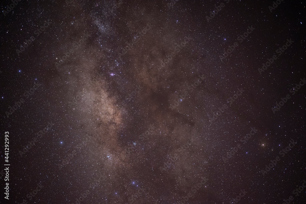 Starry night sky with part of Milky Way Galaxy for background. soft focus and noise due to long expose and high iso.
