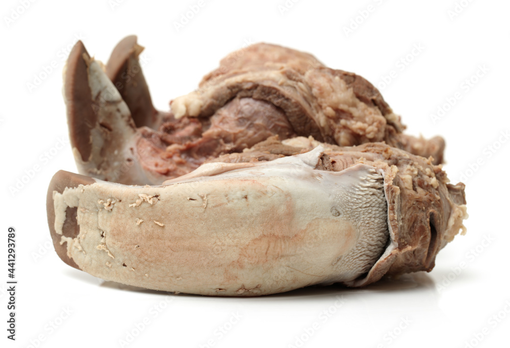 Spiced corned pork tongue isolated on white background Spiced corned pork tongue isolated on white background
