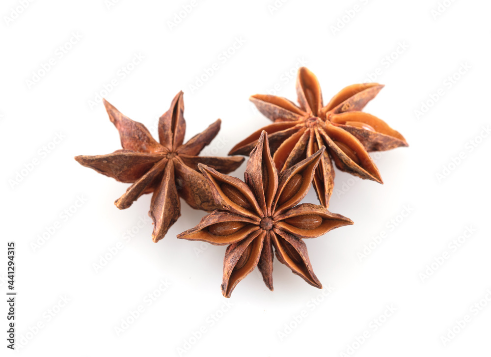 Spice star anise on white background Spice star anise on white background