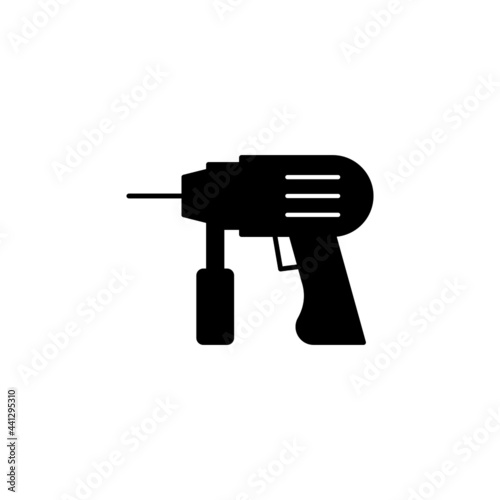 drill tool icon in solid black flat shape glyph icon, isolated on white background 