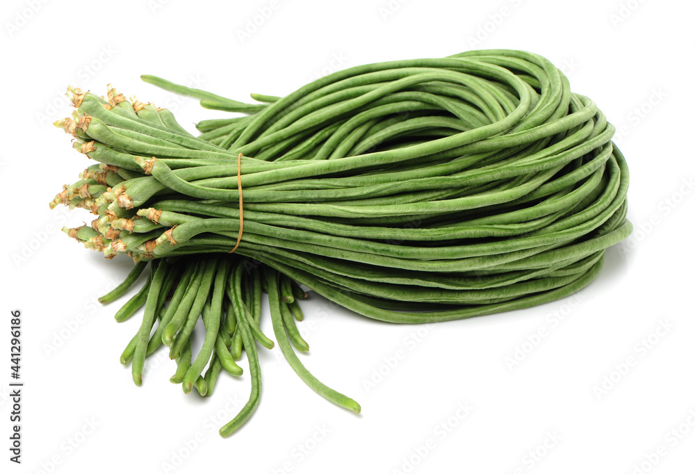 green long beans on white background green long beans on white background