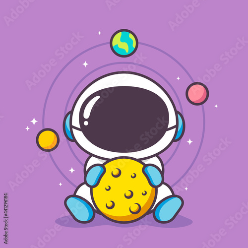 cute astronaut with ball shaped moon