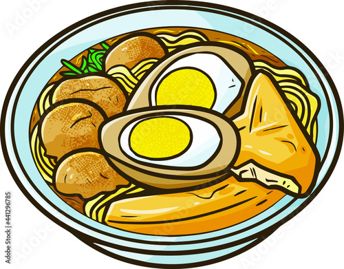 Yummy "Bakso Tahu Telor", a traditional meat ball noodle from Indonesia