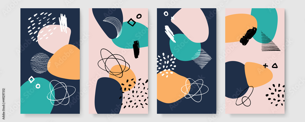 Modern abstract covers set, minimal covers design. Colorful geometric background, vector illustration. Earthtone boho Scandinavian abstract background for poster