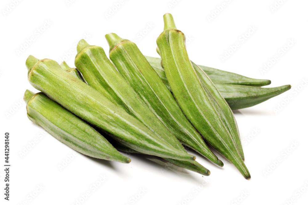 Fresh young okra isolated on white background