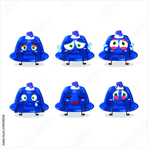 Blueberry pudding cartoon character with sad expression. Vector illustration