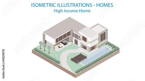 High income family house concept. Isometric. Modern homes.
